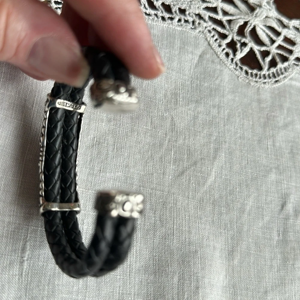 Vintage Sterling silver w/ leather cuff bracelet Joseph Esposito - Picture 3 of 7